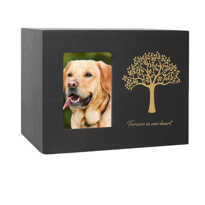 

Черное дерево жизни урна из массива дерева памятная урна для домашних животных с фоторамкой погребальная коробка для собак