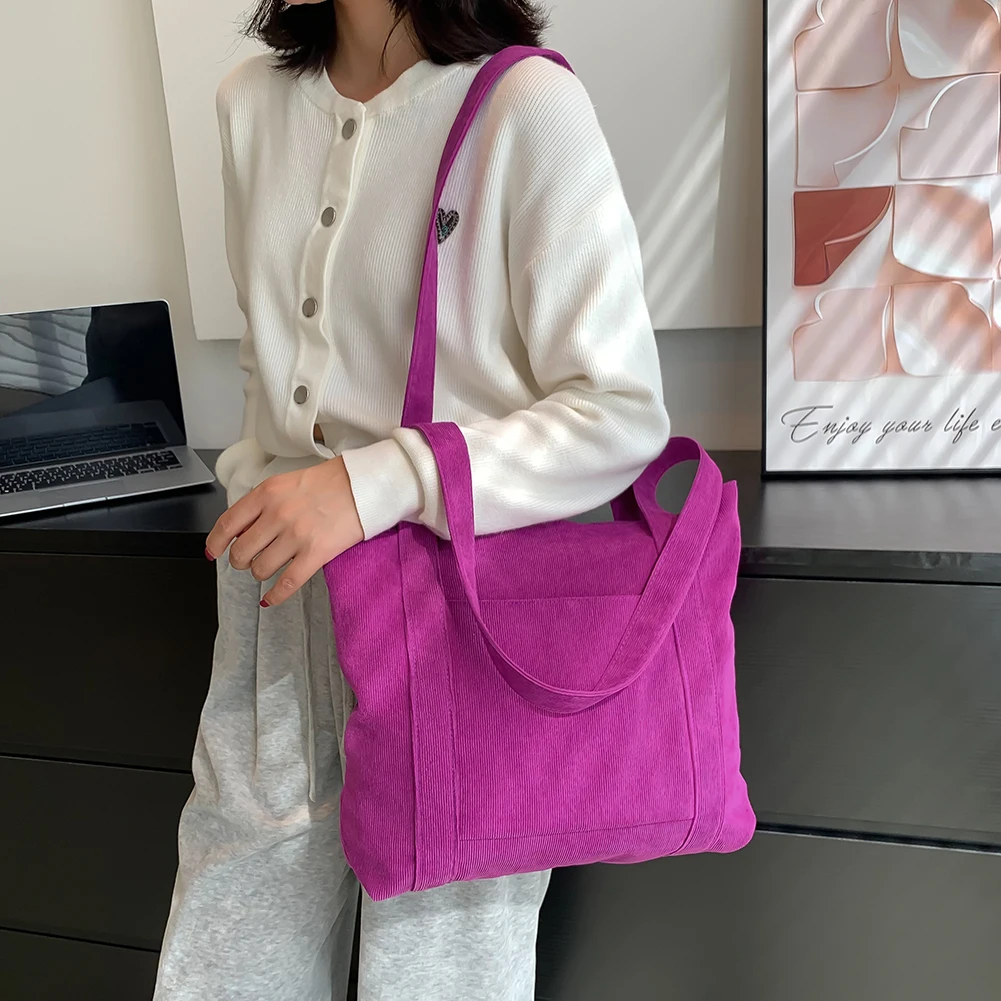 

Women Handbags Corduroy Vintage Top-handle Bag Large Capacity Zipper Shopping Shoulder Tote Portable Fashion Female Clutch Purse