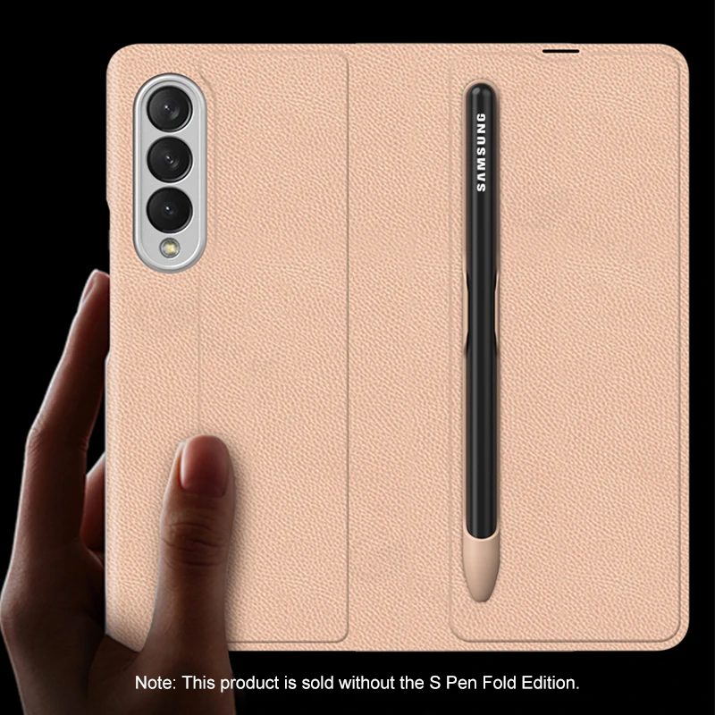 Suitable for Samsung fold3 phone case folding screen pen slot creative plain leather full cover flip leather case anti drop case