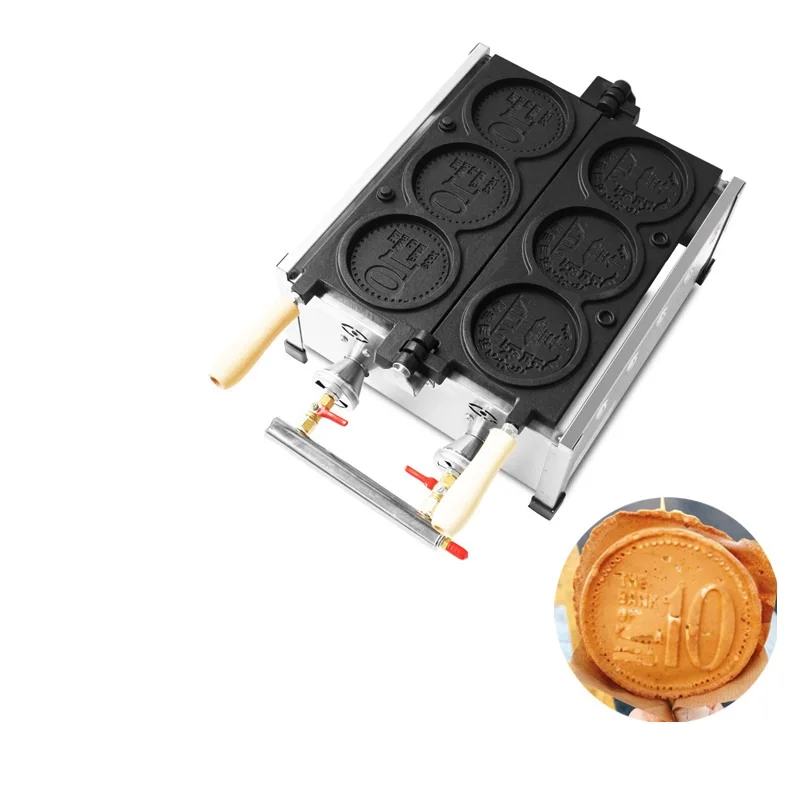 

Commerical use LPG Gas 3pcs cheese bread gold coin waffle machine snack shops