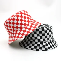 new double sided harajuku black and white lattice fisherman hat ladies all match casual sun hat male street hip hop bucket hat