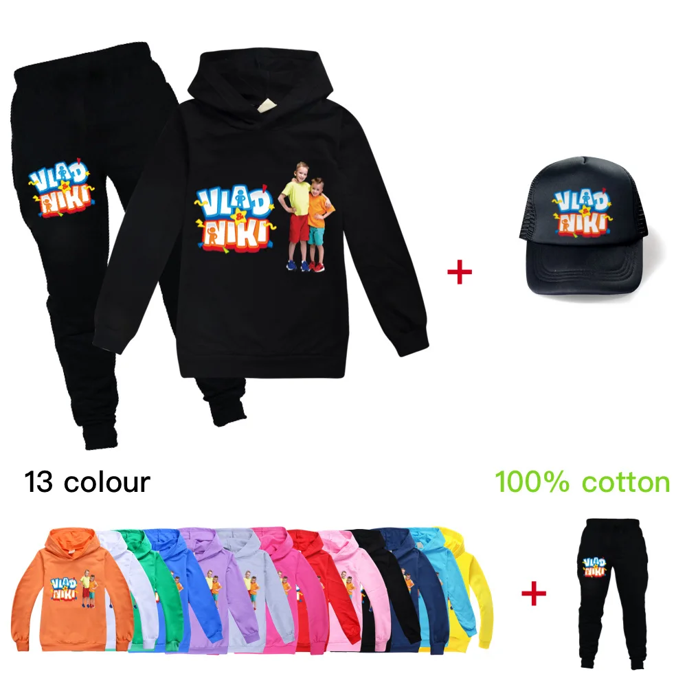 

Комплект детской одежды Vlad and Ники, осенние детские толстовки, повседневные спортивные штаны и шапка для мальчиков и девочек, модный костюм из 3 предметов для подростков, спортивный костюм
