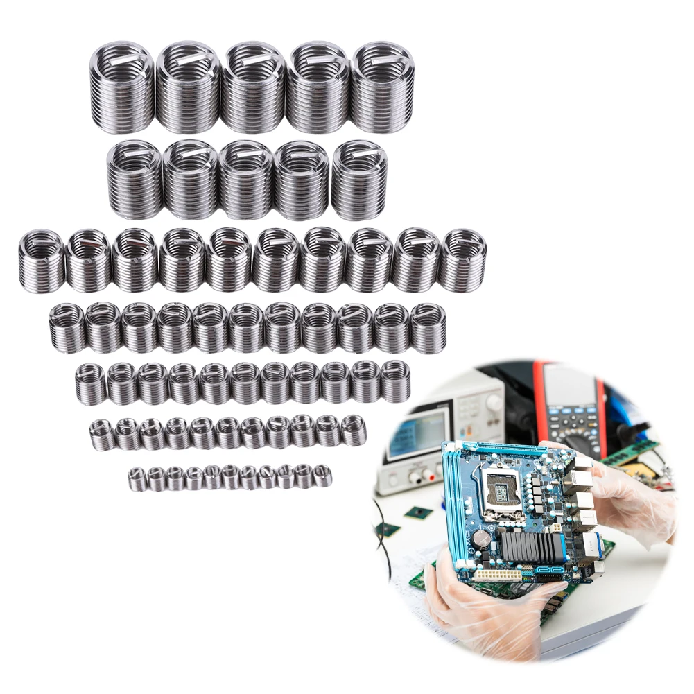60 PCS Wire Thread Insert Fastening M3 M4 M5 M6 M8 M10 M12 Repair Inserts Stainless Steel Screw Bushing