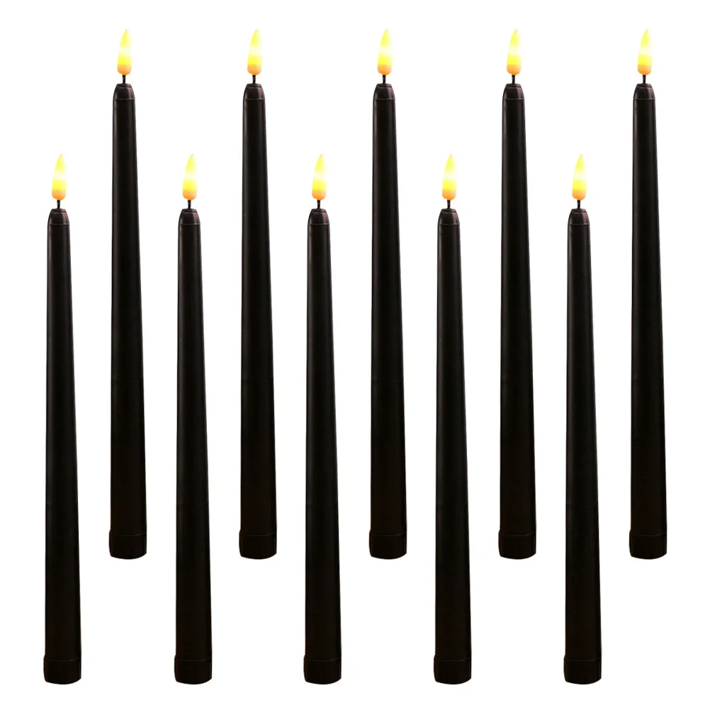 

10 Pcs Halloween Lights Taper Candles Operated Supply LED Flameless Tapered Candlesticks Decor With batteries & holders