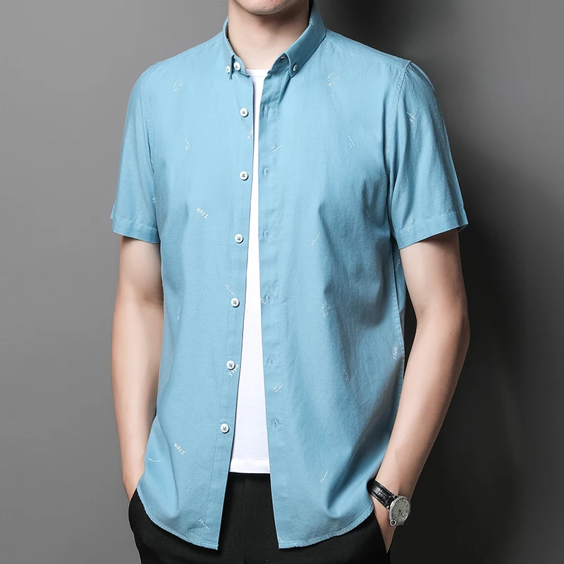 

Men's Shirt Lapel 100%Cotton Short Sleeve Top Grade Printing Korean Casual Business High-quality Soft New Slim Fit 2022 Summer