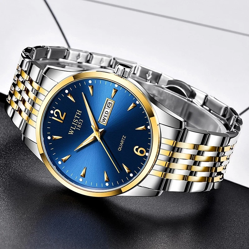 

Fashion WLISTH Brand Men's Watches Waterproof Full Steel Double Calendar Luminous Men Quartz Wristwatch Man Clock Reloj Hombre
