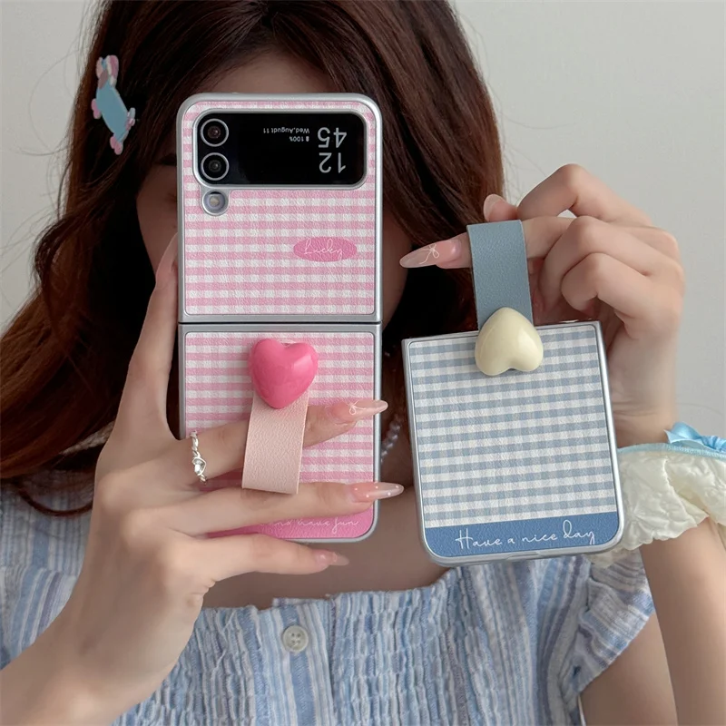 Корейский кожаный чехол для телефона с милым клетчатым рисунком Samsung Galaxy Z Flip 6 5 4