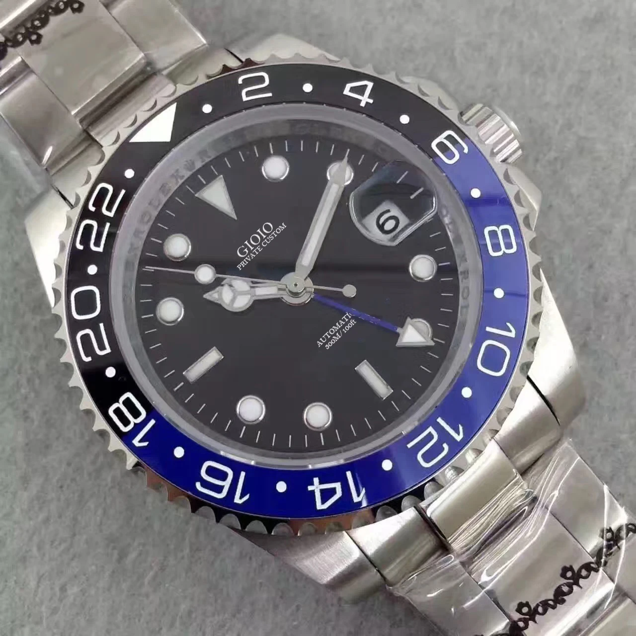 

men Automatic Mechanical watch Black Blue Ceramic GMT