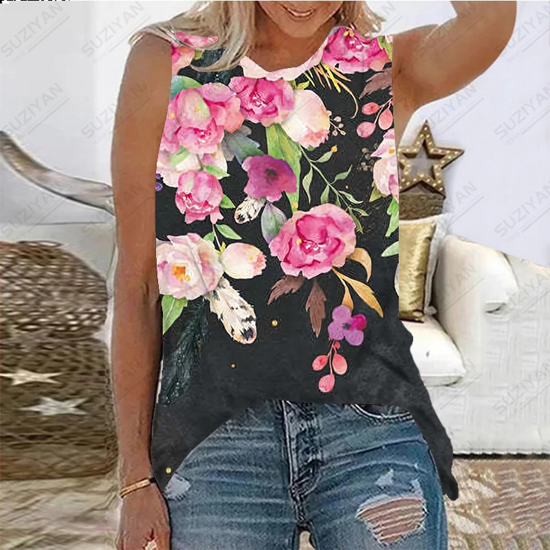 

Women's Summer Sleeveless Loose Relaxed Round Neck Pullover Top Daily Hot Sale 3D Printing New Hawaiian Original Style Large