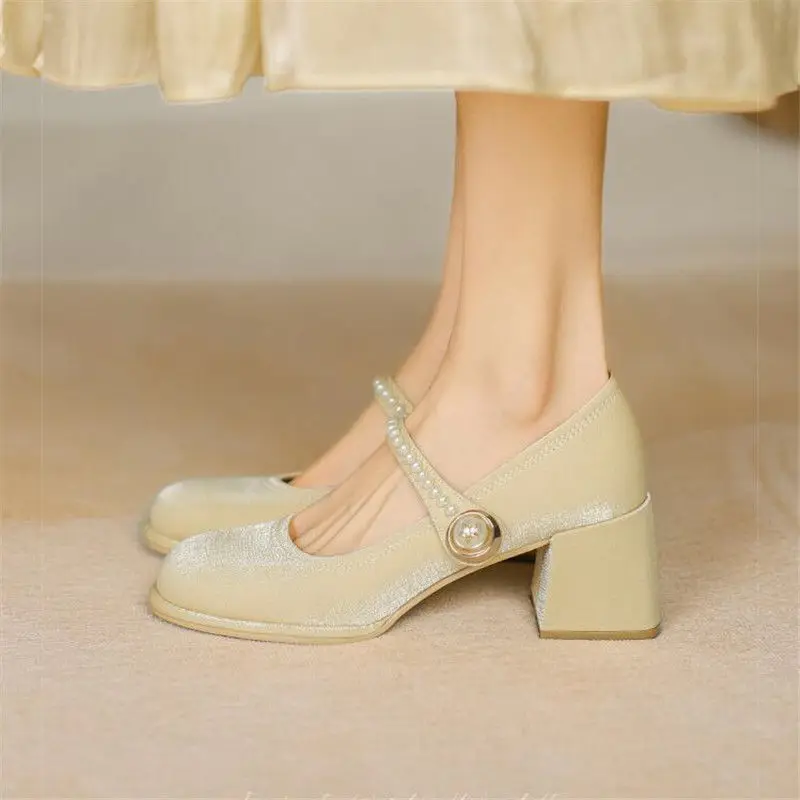 

Туфли-лодочки женские на массивном каблуке, модные элегантные туфли Мэри Джейн, вечернее свадебное платье, каблук-столбик, весна-лето