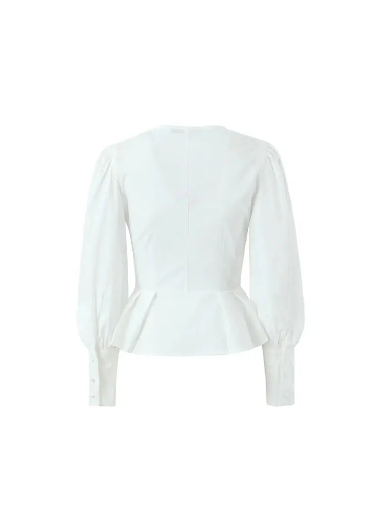 Женская винтажная рубашка с длинным рукавом V-образным вырезом и оборками