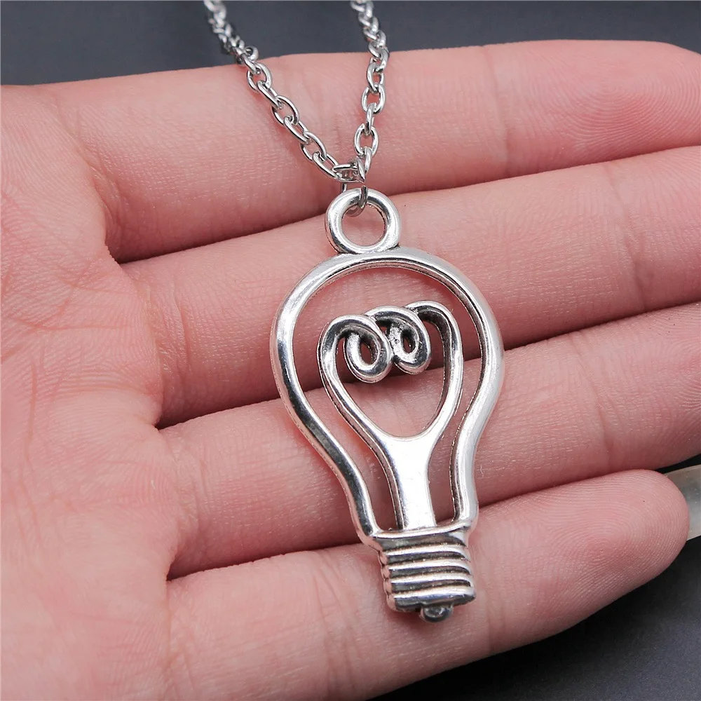 Ожерелье с подвеской в виде лампочки, длинная цепочка для мужчин и женщин, 2 цвета, 46 х2, 4 мм