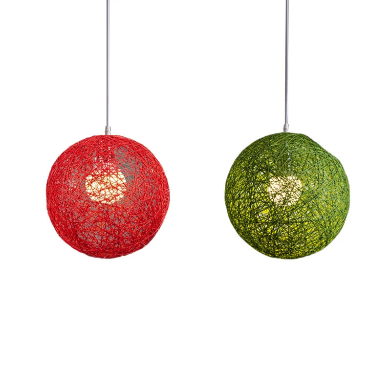 

HOT-2Pcs Bamboo, Rattan And Hemp Ball Chandelier Individual Creativity Spherical Rattan Nest Lampshade - Green & Red