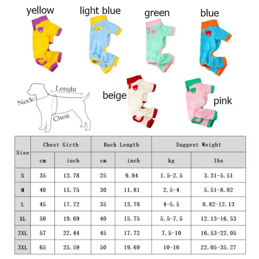 Bear Pattern Plush Dog Jumpsuit Comfortable with D Ring Warm Pajamas Colorful Pet Base Shirt Four Legged Clothing