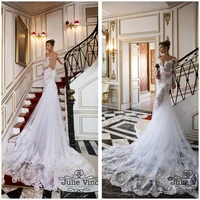 new design mermaid lace wedding dress 2015 v neck long sleeve sheer back chapel train bridal dress vestido de noiva