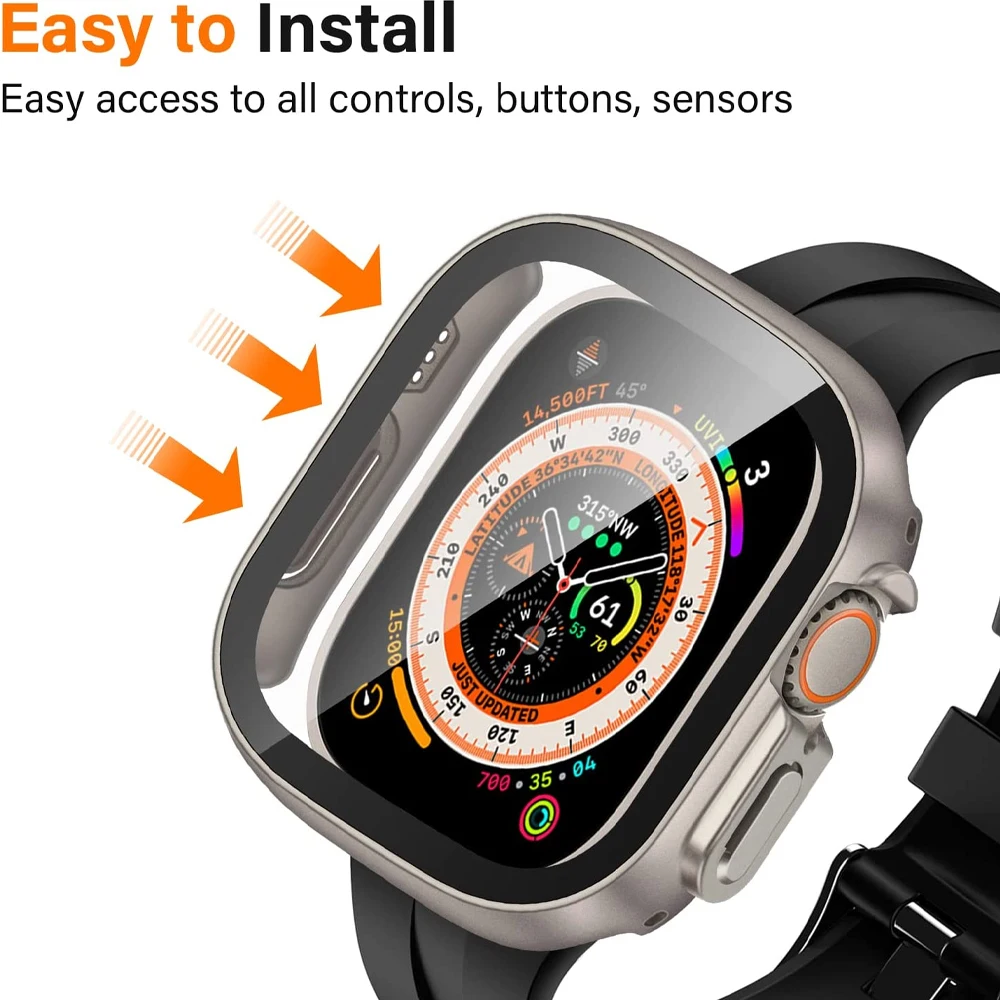 Фото Стекло + чехол для Apple Watch Ultra 2, чехол 49 мм, умные часы, ПК, бампер + защитная пленка для экрана, закаленная крышка, ремешок серии iwatch, аксессуары №2