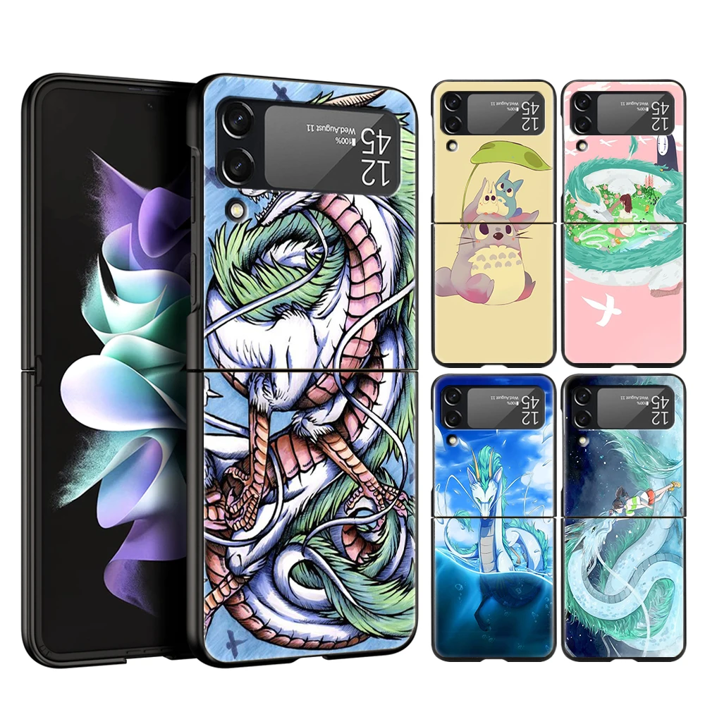 

Spirited Away Phone Cover For Samsung Galaxy Z Flip Case Black For Samsung Z Flip 3 5G Hard PC Luxury Foldable Shockproof Shell