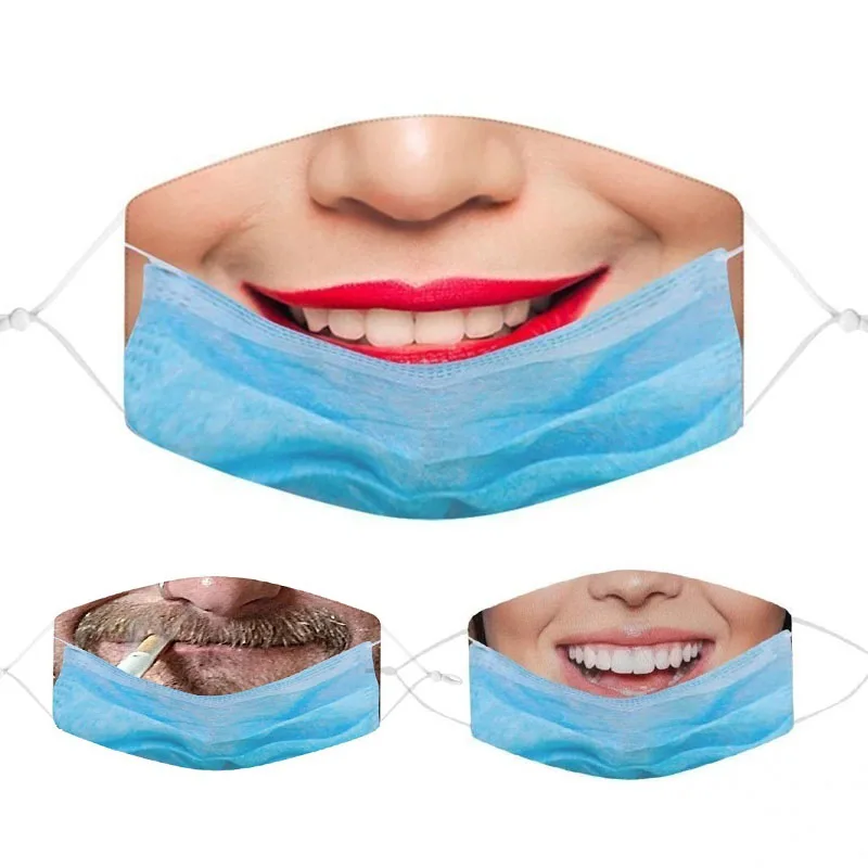 

5/2/1Pcs Lady Smiley Face Mask Reuse Protection Printing Funny Mouth Masque Halloween Cosplay Mask