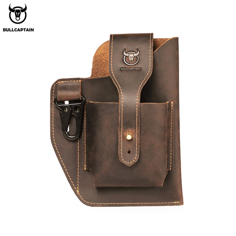 BULLCAPTAIN Retro Man Genuine leather Multi-function Crazy Horse Cowhide Mobile phone bodypack