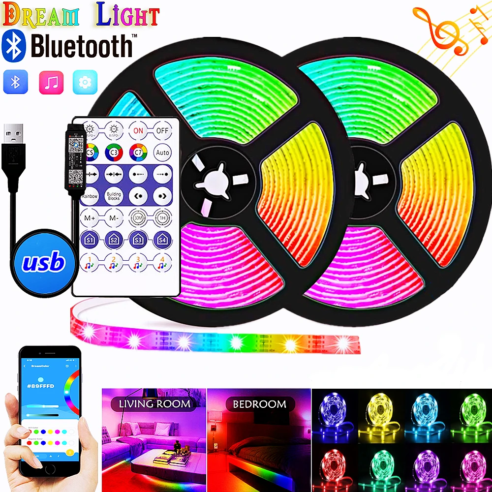 Светодиодная ленсветильник WS2812B 1-20 м RGB 5050 5 в постоянного тока USB гибкая лента с