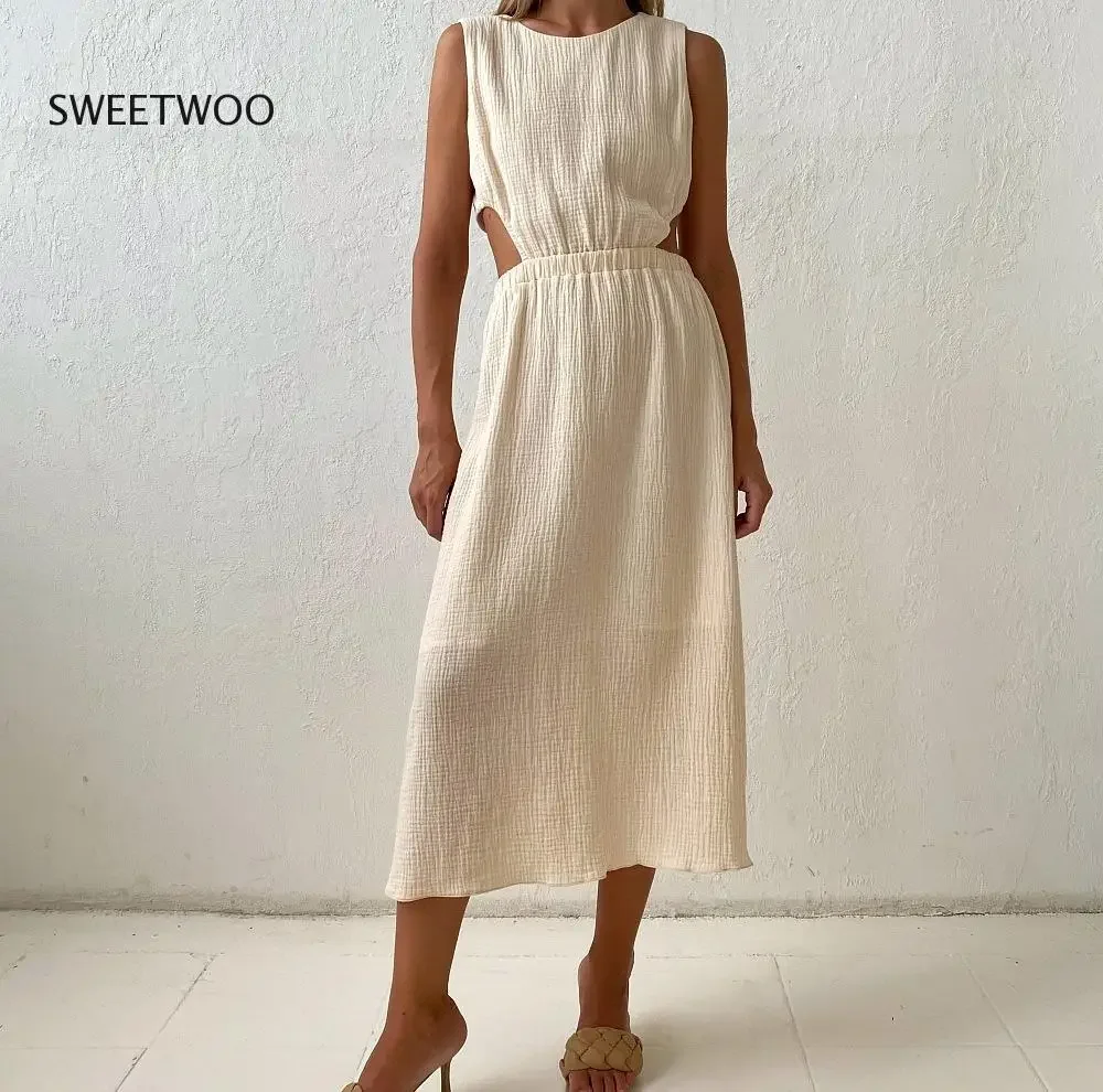 Женское хлопковое платье без рукавов повседневное Длинное свободное для отдыха