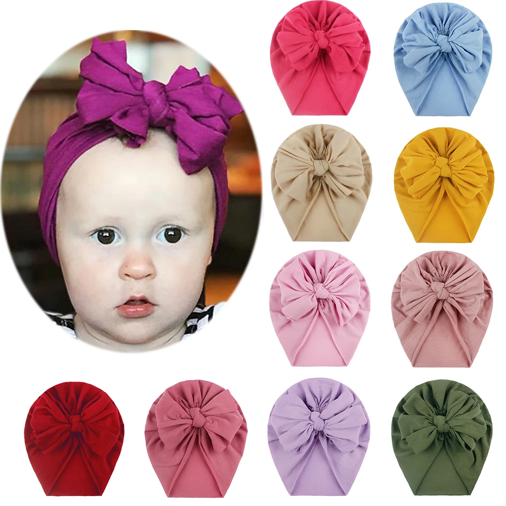 

Solid Bow Baby Headbands Infant Turban Hat Soft Cotton Kids Beanie Cute Baby Girl Bonnet Caps Newborn Toddler Hair Accessories