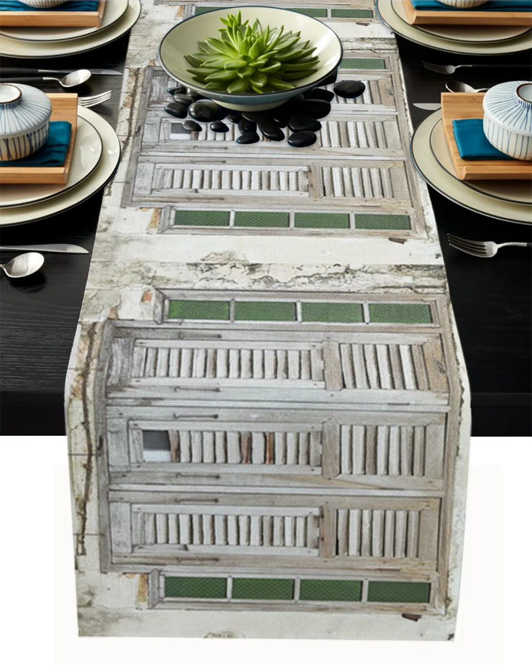 

Скатерть из хлопка и льна в стиле ретро с изображением старой кирпичной стены и деревянных досок