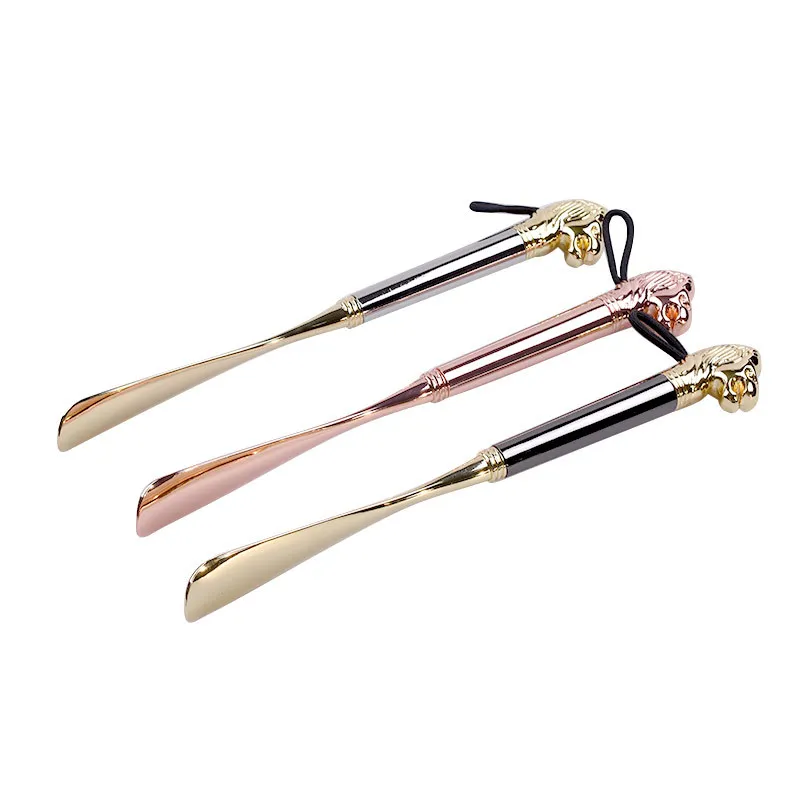 Durable Lion Head Metal 32cm Luxury Shoe Pull-on Non-bending Long Shoehorn For Women Men Seniors
