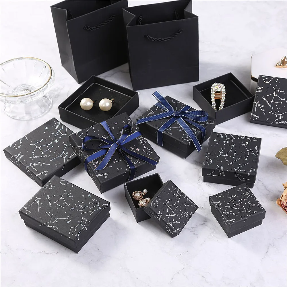 

Шкатулка для ювелирных изделий, коробка черного цвета с созвездиями для браслетов, ожерелий, колец, серег, ручная работа из крафтовой бумаги, упаковочная коробка для подарков на свадьбу и день рождения