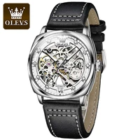 olevs mens watch automatic mechanical luxury watches man punk tonneau fashion business hollow design waterproof mans wristwatch