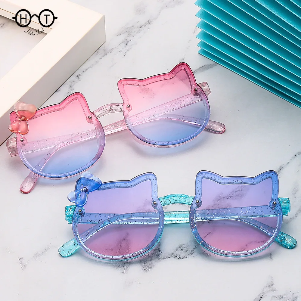 

Kids Sunglasses Girls Boys Shiny Bowknot Sun Glasses Lovely Cat Children Eyewear Fashion Gradient Eyeglasses UV400 Sunglasses