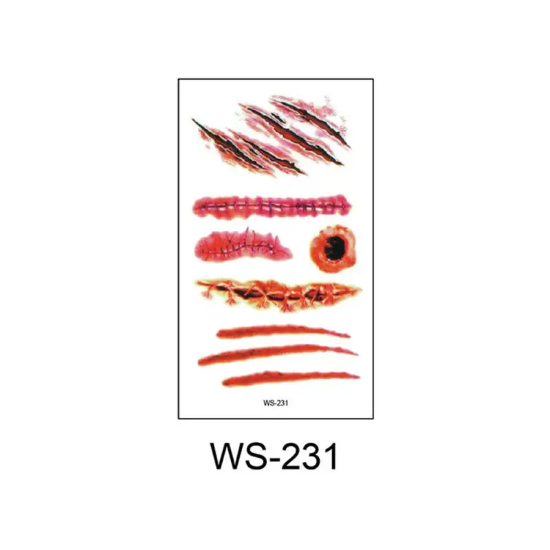 Фото Halloween Horror Wound Stickers Blood Injury Fake Scab Scar Scary Temporary Scar Tattoos Stickers Holiday DIY Party Decorations №2
