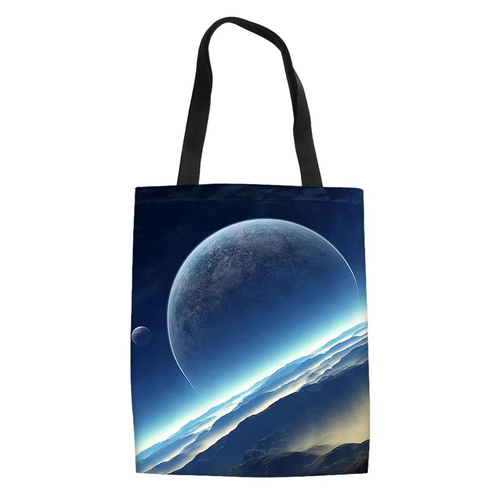 Outer Planets Style Print Handbag Daily High Quality Shopping Bag Reusable Travel School Unisex Beach Handle Bag.