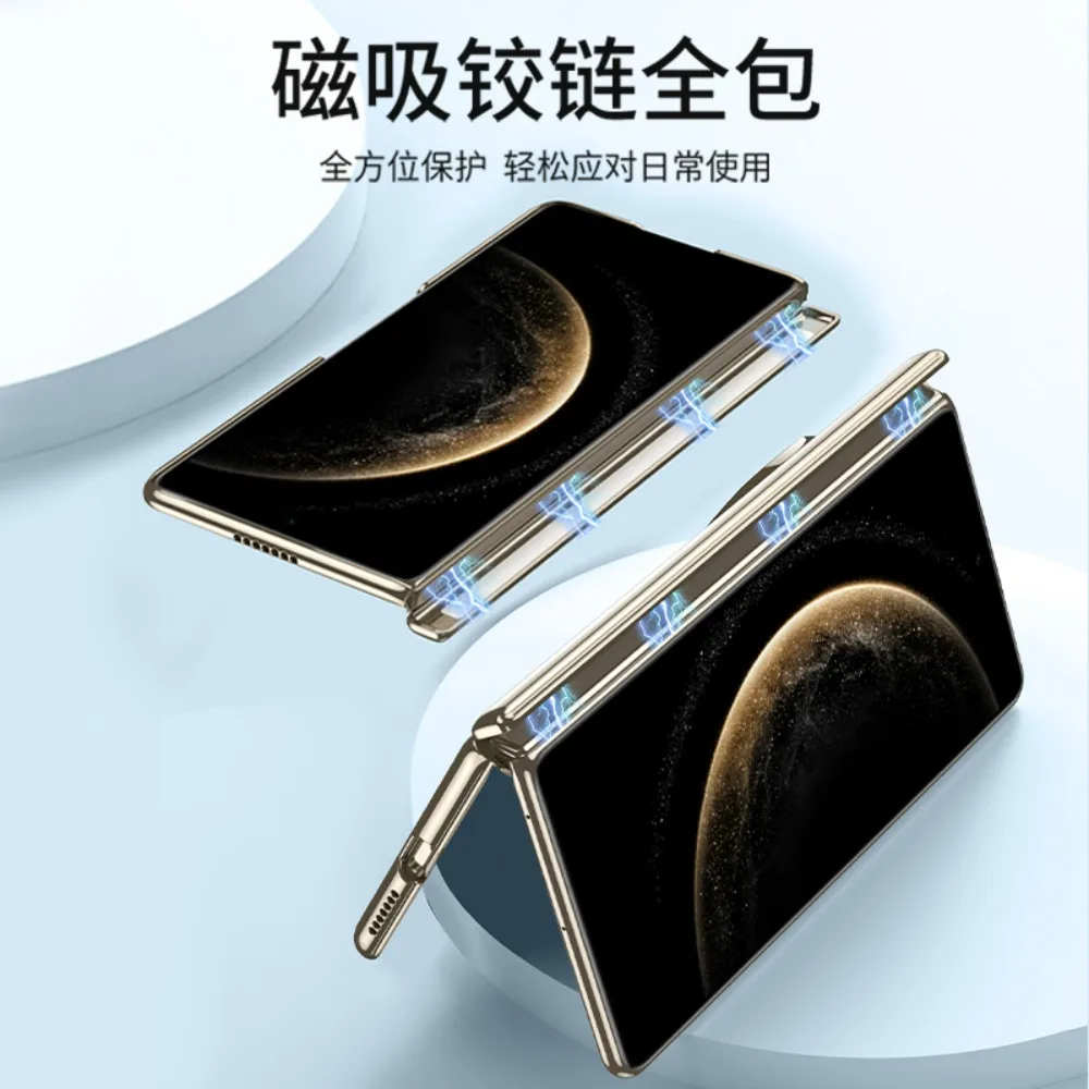 Фото Чехол для Huawei Mate X6 Magsafe с гальваническим покрытием, прозрачный магнитный вращающийся кольцевой держатель, складной шарнир с крышкой из закаленной пленки №5