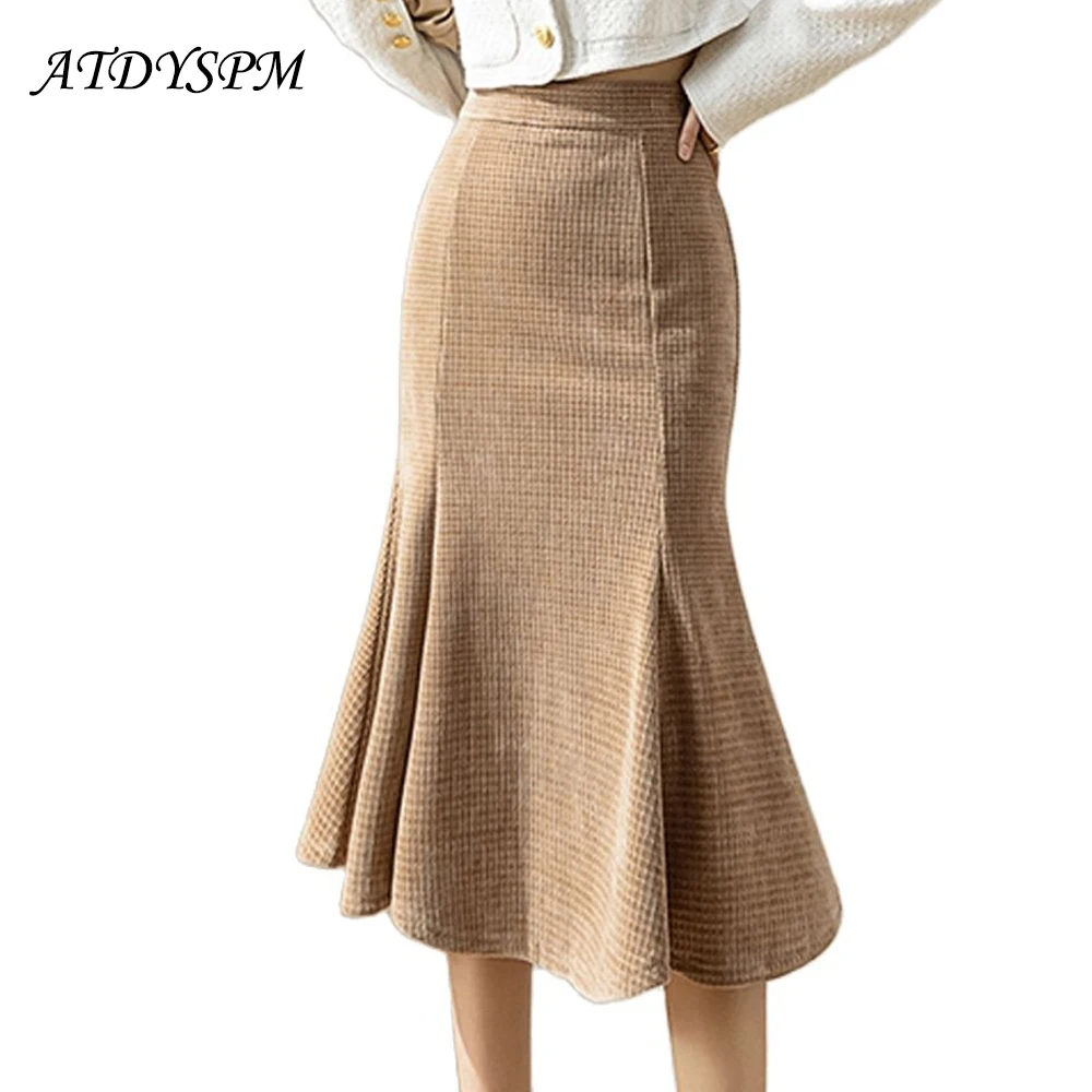 

Юбка Женская шерстяная асимметричная с высокой талией, Элегантная модная офисная Повседневная Мягкая драпированная юбка-годе, Осень-зима