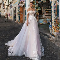 exquisite off shoulder wedding dress lace up for women sexy sweetheart bride gown a line lace applique backless robe de mariee