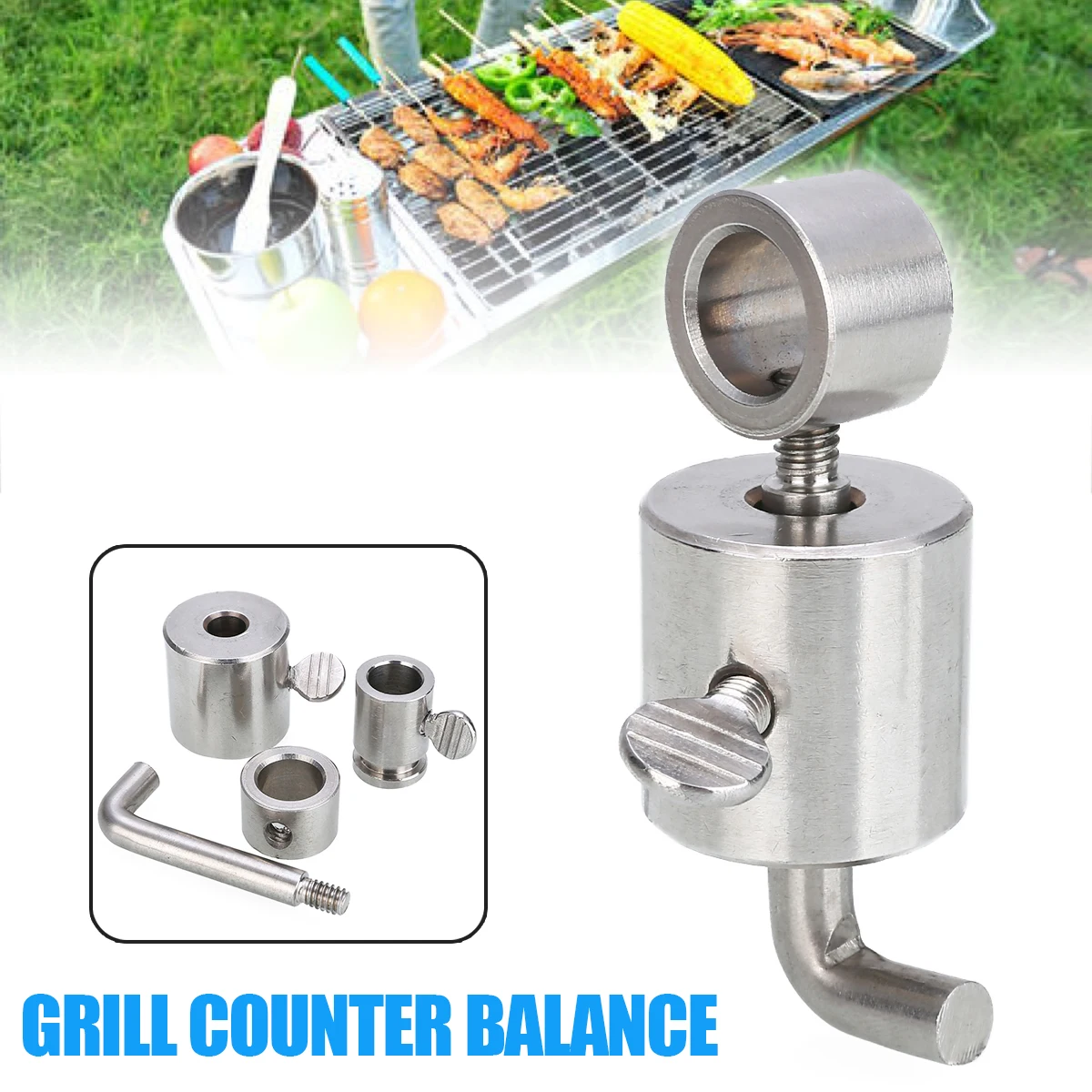 

1 Set Rotatable Stainless Steel Grill Spit Kabob Heated Evenly Counter Balance For Rotisserie Skewers Garden Party BBQ Tools