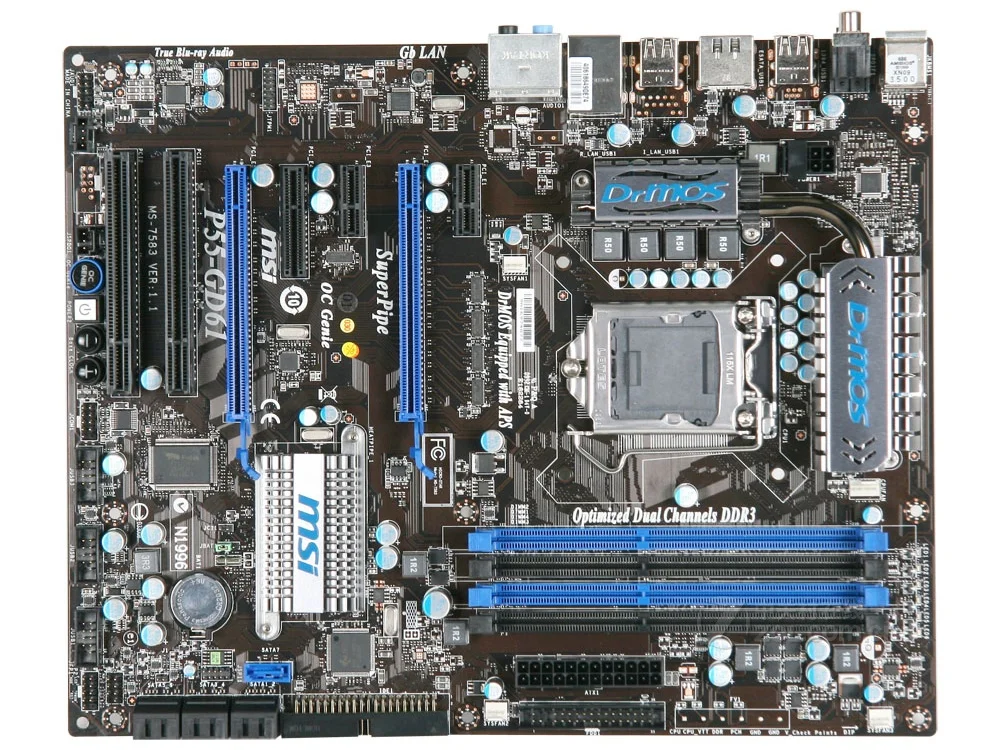 

Материнская плата MSI P55-GD61 LGA 1156 DDR3, материнская плата Intel P55 16GB PCI-E 2,0 SATA II ATX для Core i7 -870S i3-540 cpus