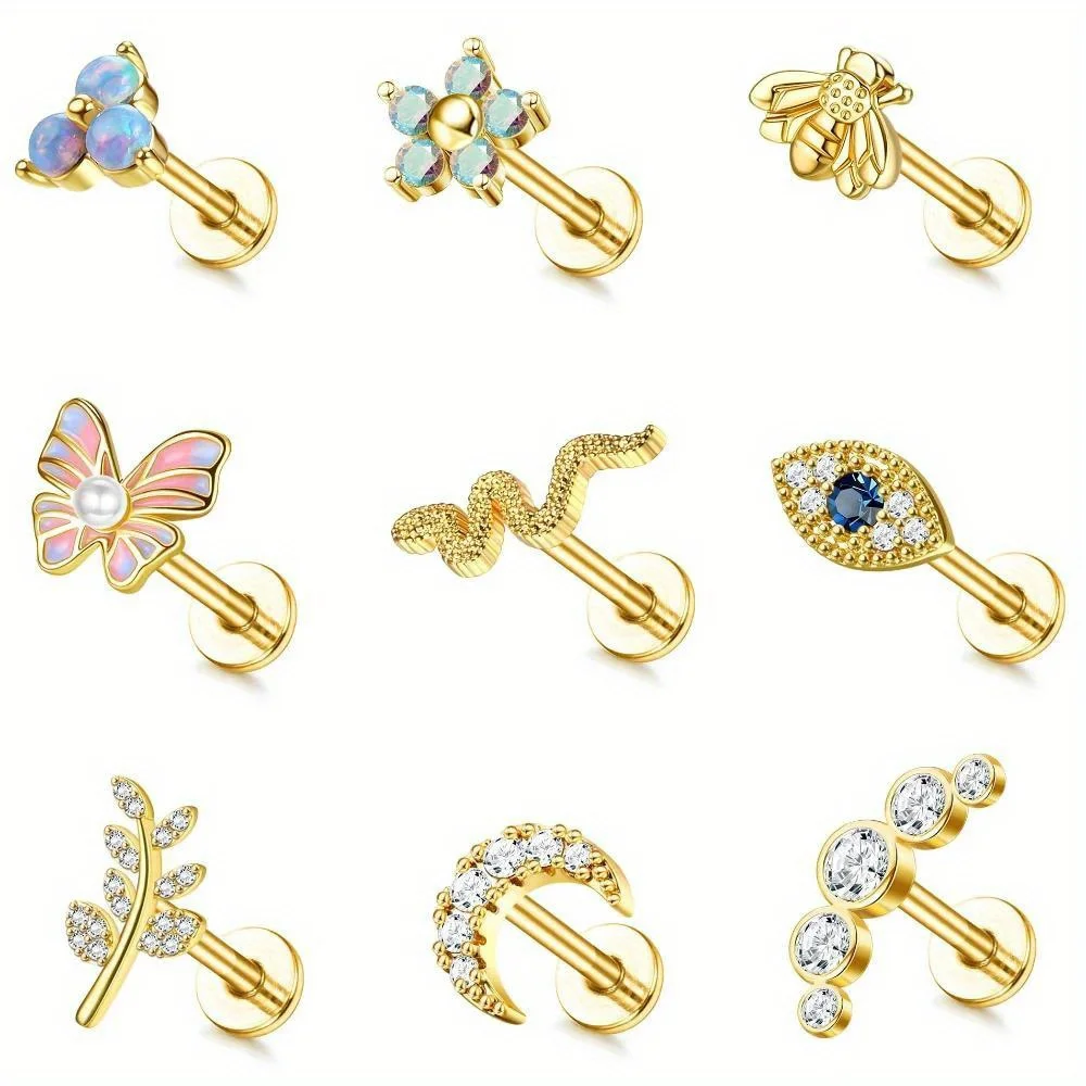 Серьги-гвоздики женские из нержавеющей стали с плоской спинкой 16 г