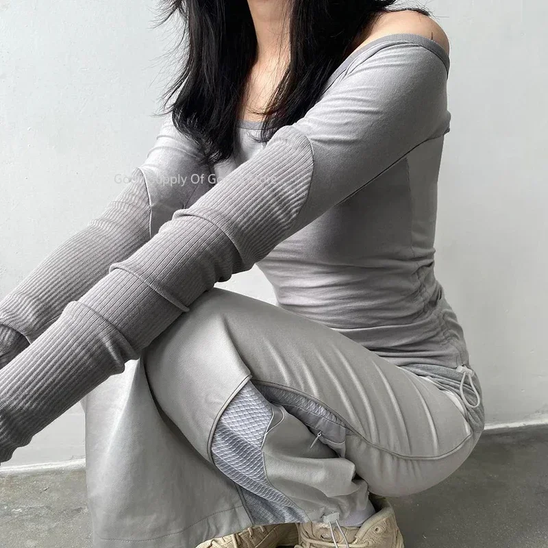 Однотонный лоскутный укороченный топ бандажная асимметричная футболка женская