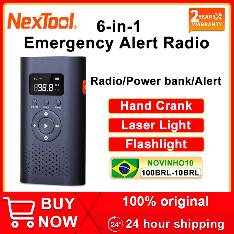 

Xiaomi Nextool Multi-Function Emergency Hand Crank Radio, Leiyin AM FM, Alert Laser Light Flashlight, Power Bank for Outdoor
