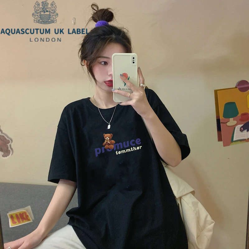 

Aquascutum Pure desire and chic sweet Spice Girl chic loose love cartoon printed half sleeved top short sleeved t-shirt female s