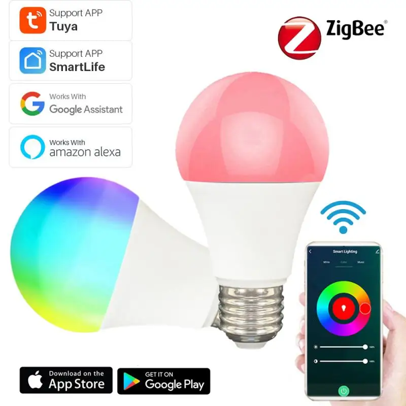 

Tuya Zigbee 3.0 Smart Bulb Wireless Remote Control Lights 9W E27 Smart Life App Timing Voice Control Via Alexa Google Home