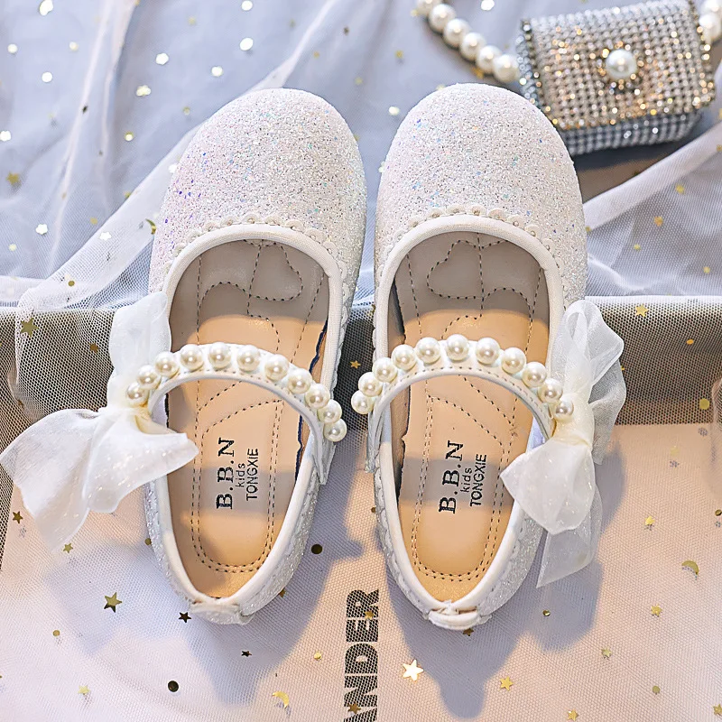 

Children Shoes 2023 Summer Teens Girls Crystal Leather Shoes Kids Baby Sequins Beading Mary Janes Princess Single Shoes New 2023