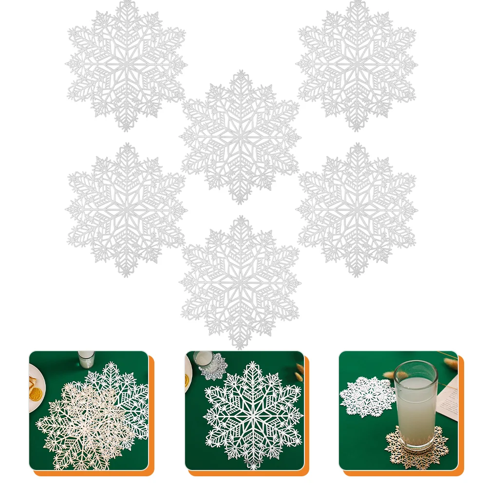 

Christmas Coasters Snowflake Placemats Mat Table Place Vinyl Metallic Tablemat Round Holiday Wedding Dinner Decoration