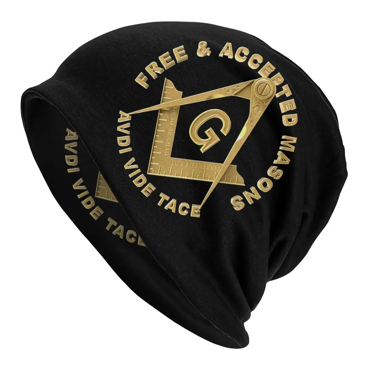 

Freemason Gold Square Compass Free Accepted Masons Masonic Men Women Beanies Outdoor Ski Cap Double Layer Fabric Bonnet Hat