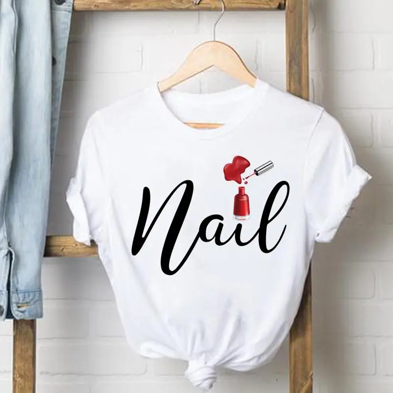 

Letter Nail Art Sweet Tee Shirt Lady Clothes Female T Women Top Short Sleeve Casual Fashion Tshirt Summer Graphic T-shirts