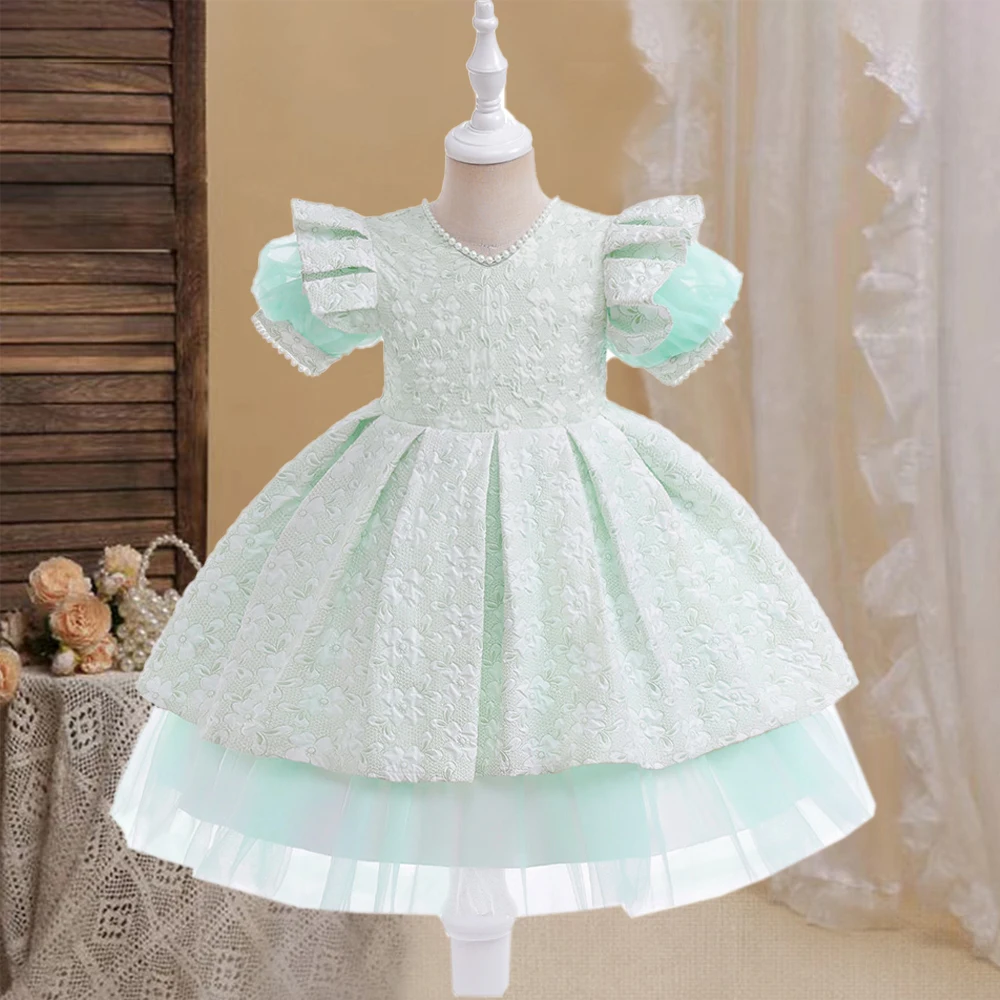 Вечернее платье длиной до колена для девочек с цветочным принтом и круглым