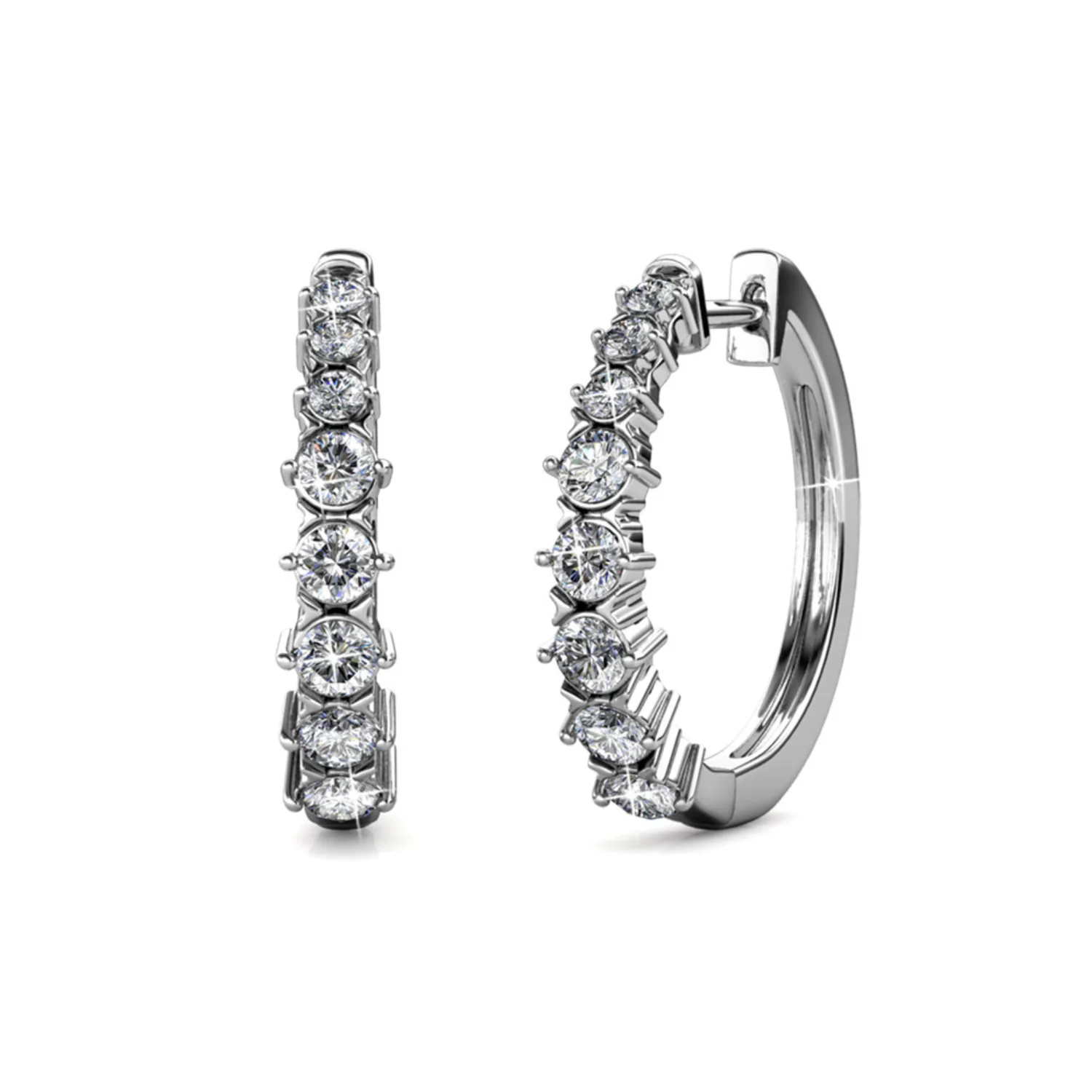 

Claire White Gold Hoop Earrings, 18k White Gold Hoop Earrings with Crystals, Silver Small Hoop Earring Set for Women, Wedding An