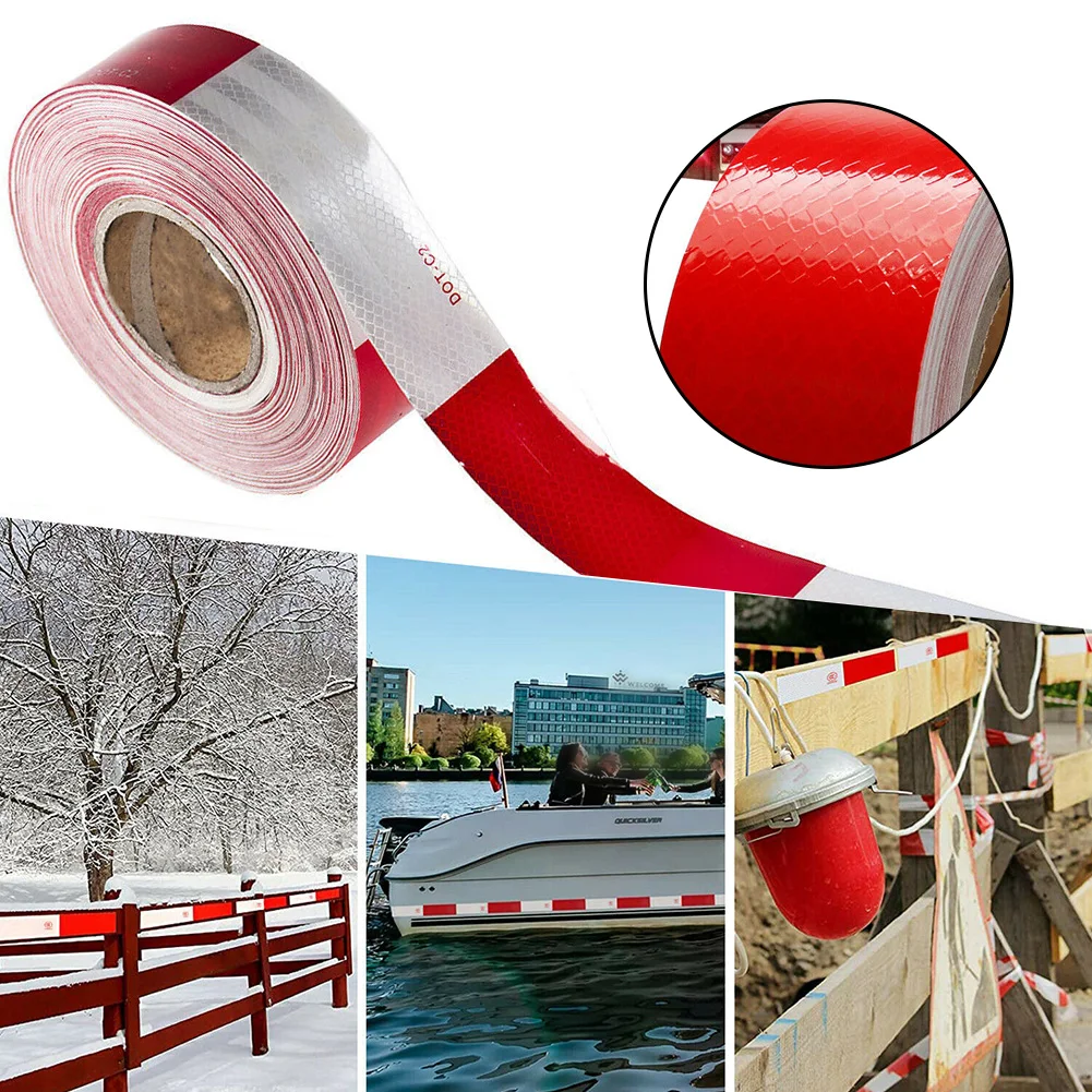 

2 InchX50inch Safety Tape Reflective Red & White Conspicuity Tape Trailer Safety Warning Car Truck Exterior Car Trim Parts